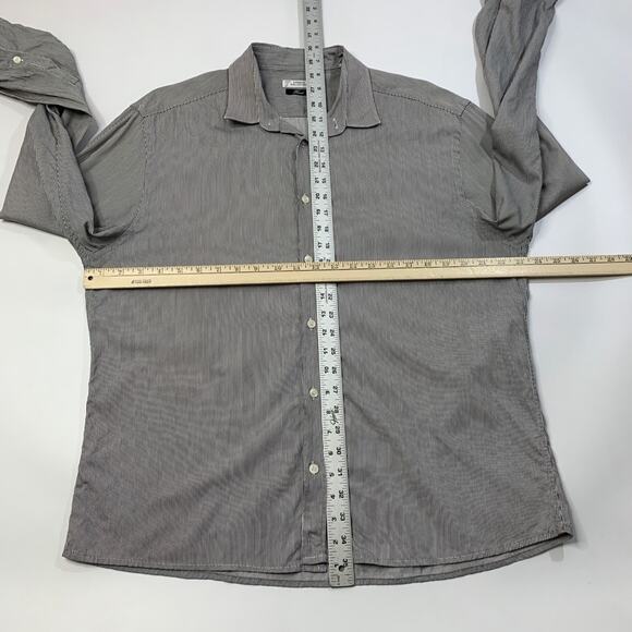 Versace Shirt Mens 17.5 Trend Collection Black White Striped Button Up Dress - Picture 7 of 12